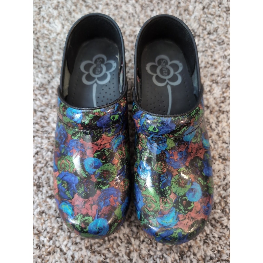 Sanita The Original Danish Clog 37 Multicolor Flowers Excellent Pre-owned Nurse